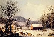 George Henry Durrie Red School House, Winter oil on canvas